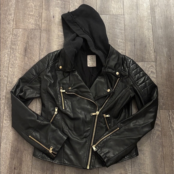 We The Free Harriett Faux Leather Hooded Moto Jacket - Picture 3 of 6